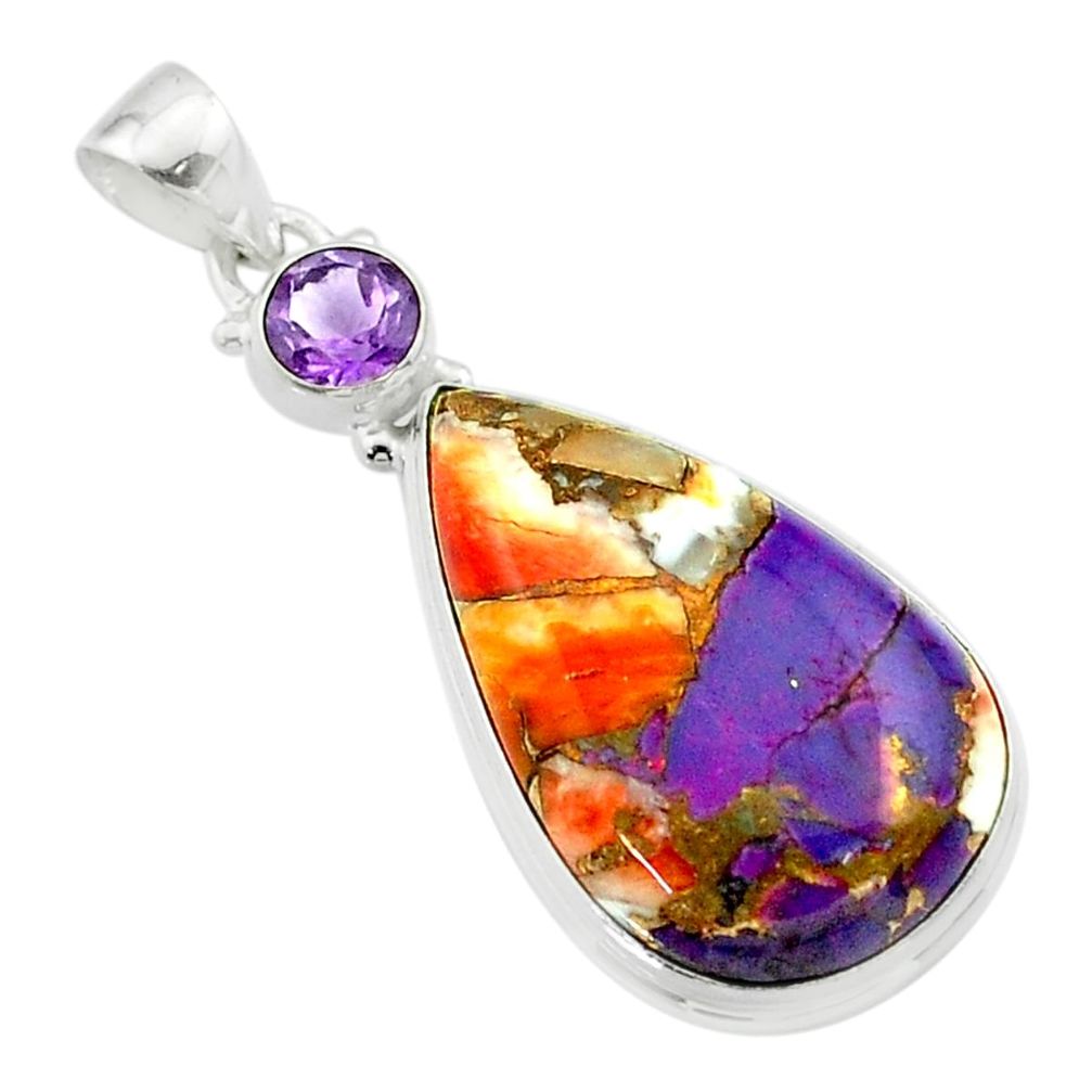 18.46cts spiny oyster arizona turquoise amethyst 925 silver pendant t58684