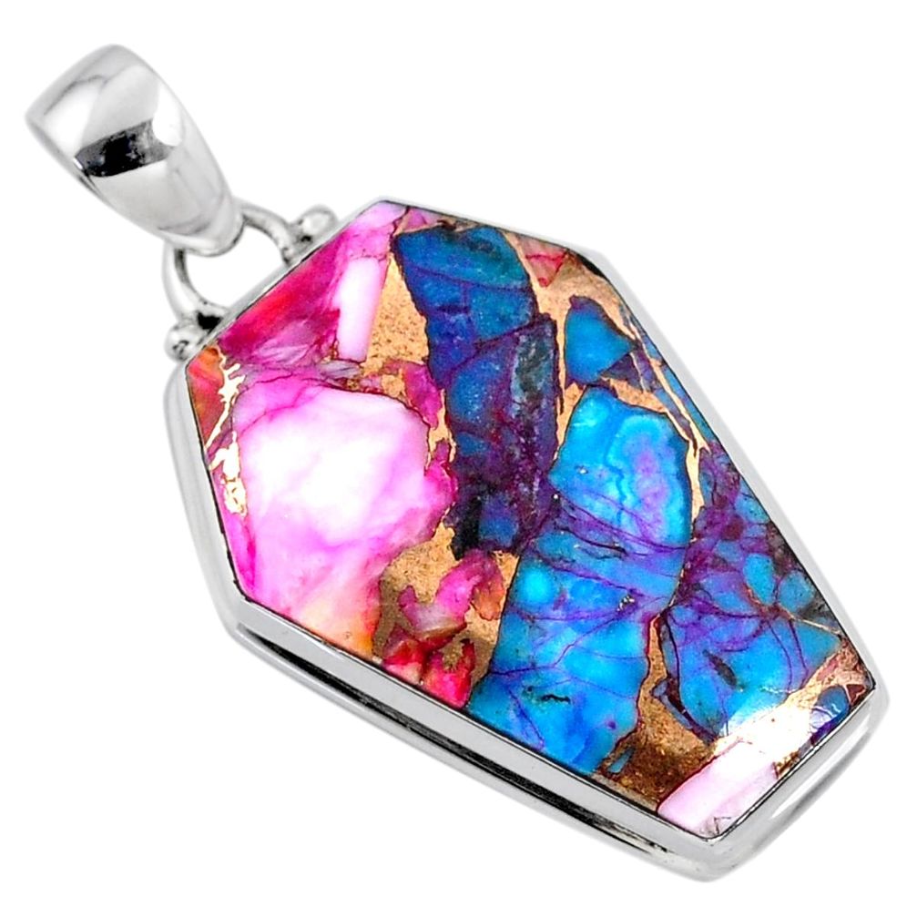 16.73cts spiny oyster arizona turquoise coffin 925 silver coffin pendant r63462