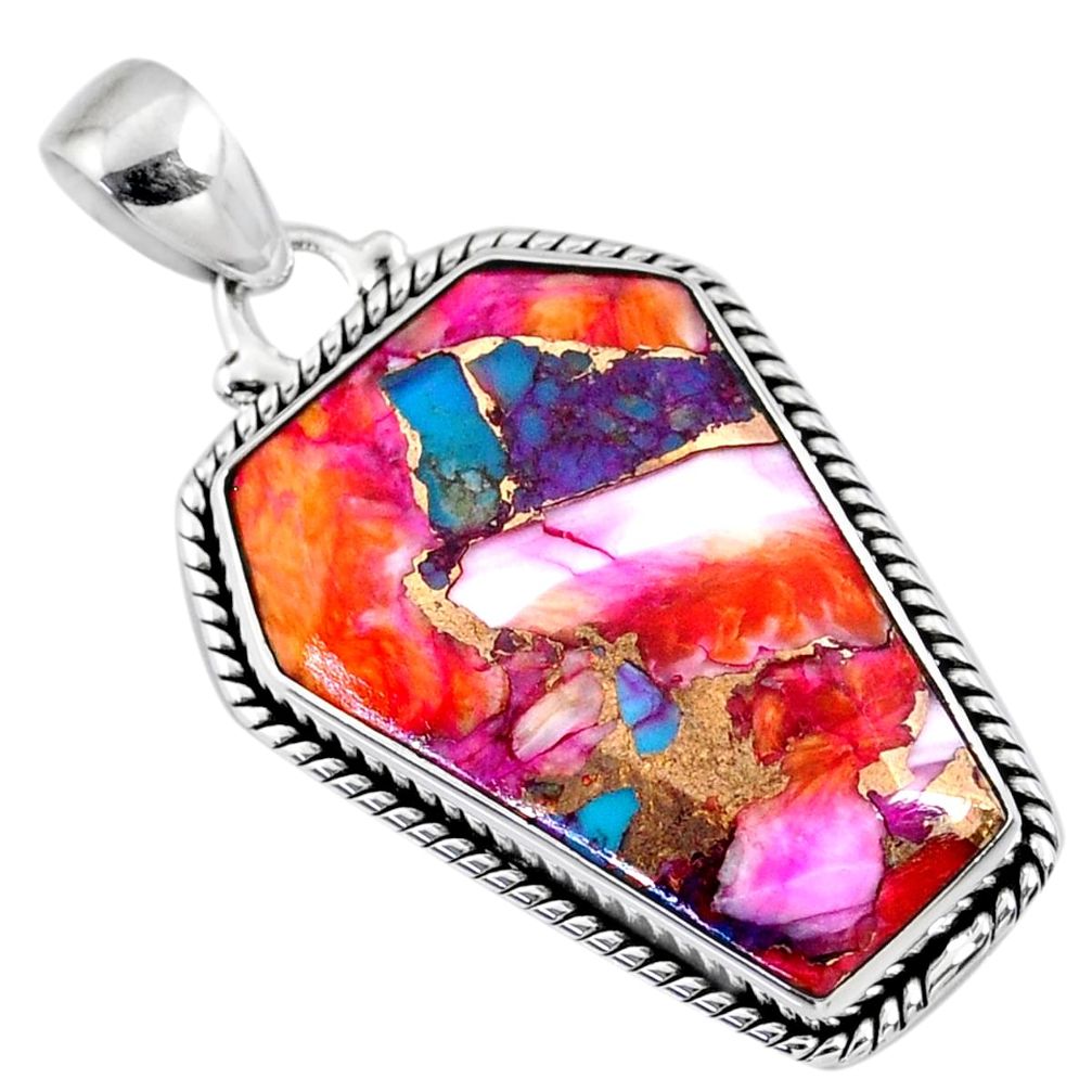 16.73cts spiny oyster arizona turquoise coffin 925 silver coffin pendant r63463