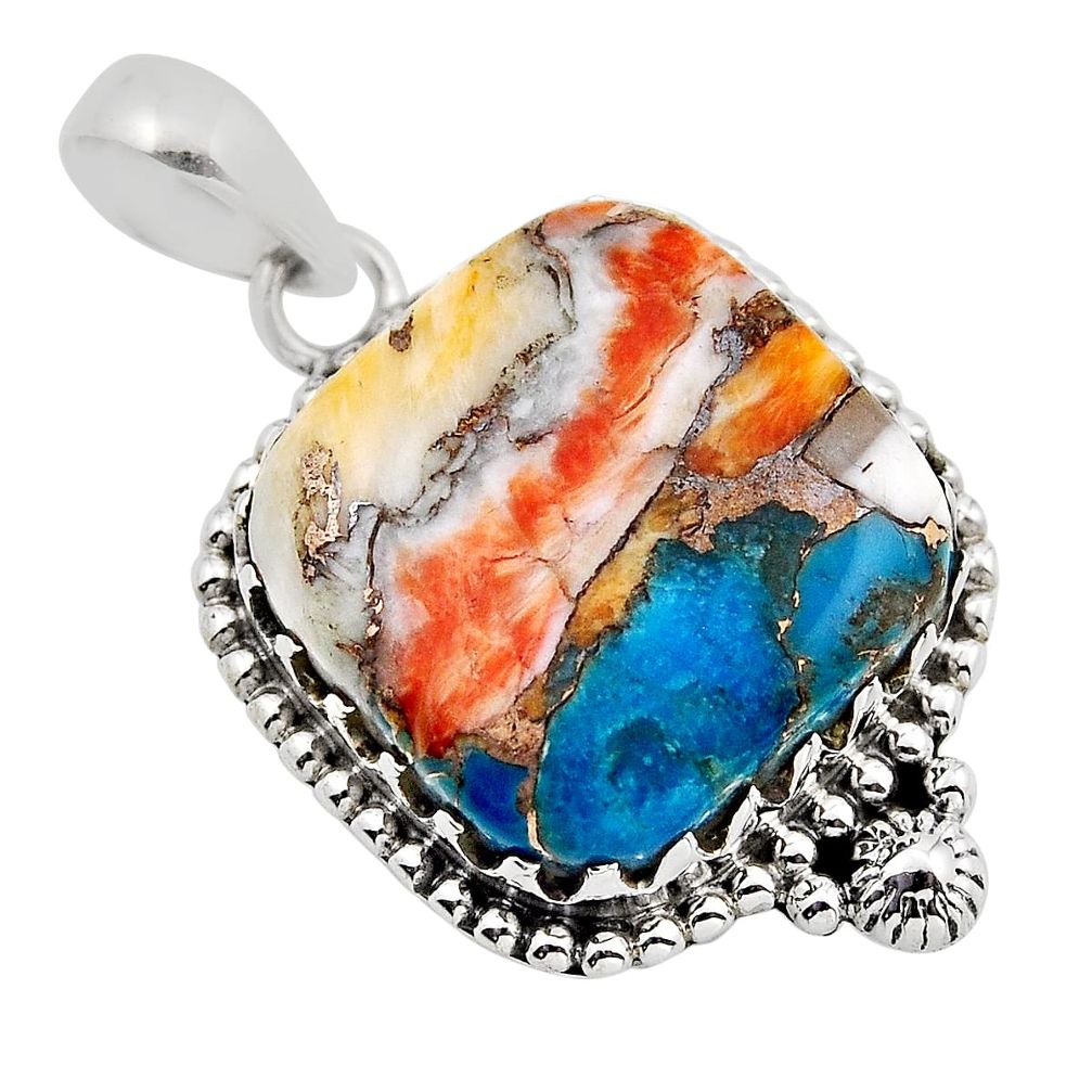 17.73cts spiny oyster arizona turquoise cushion shape 925 silver pendant y95282