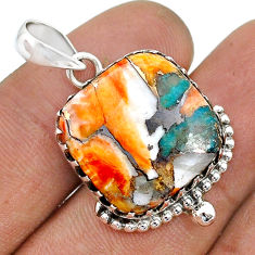 14.02cts spiny oyster arizona turquoise cushion sterling silver pendant u77676