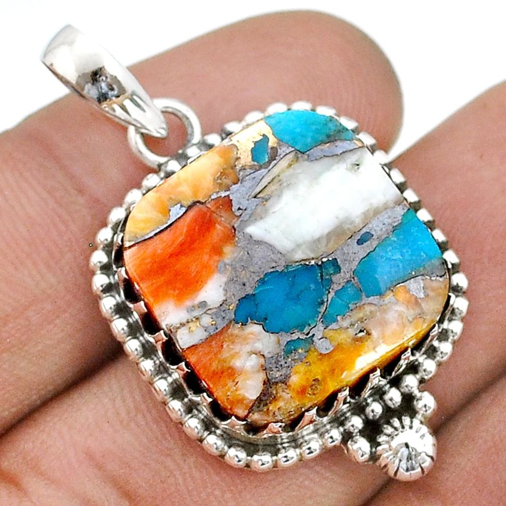 16.09cts spiny oyster arizona turquoise cushion sterling silver pendant u77679
