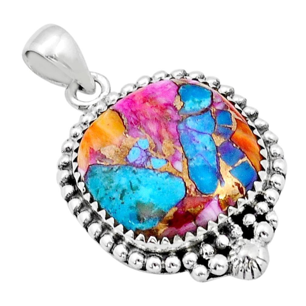 18.61cts spiny oyster arizona turquoise cushion sterling silver pendant u89820