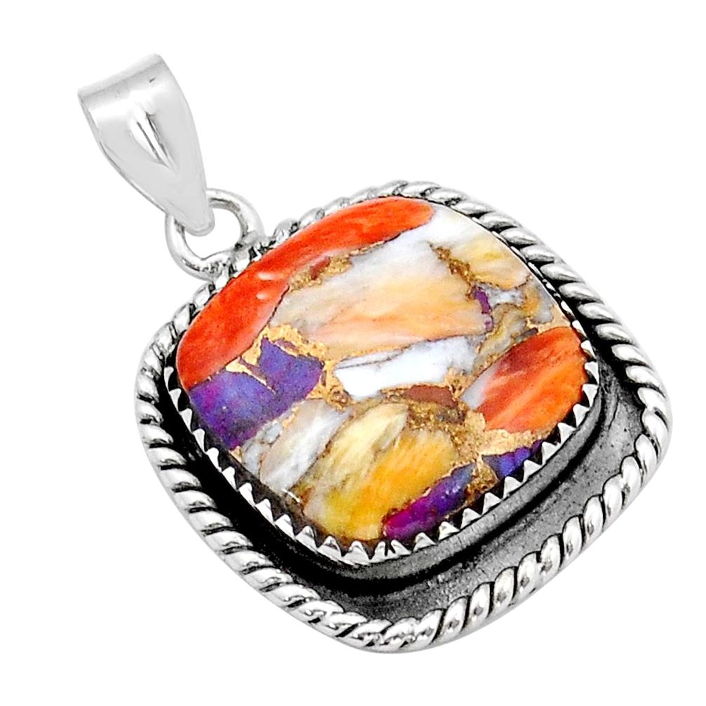 17.18cts spiny oyster arizona turquoise cushion sterling silver pendant u89875