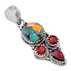 7.62cts spiny oyster arizona turquoise garnet 925 sterling silver pendant y37079