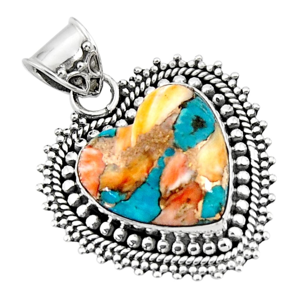 14.80cts spiny oyster arizona turquoise heart 925 sterling silver pendant r47123