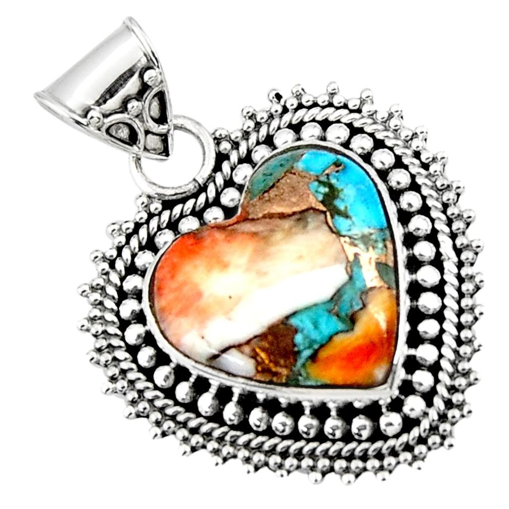 14.50cts spiny oyster arizona turquoise heart 925 sterling silver pendant r47129