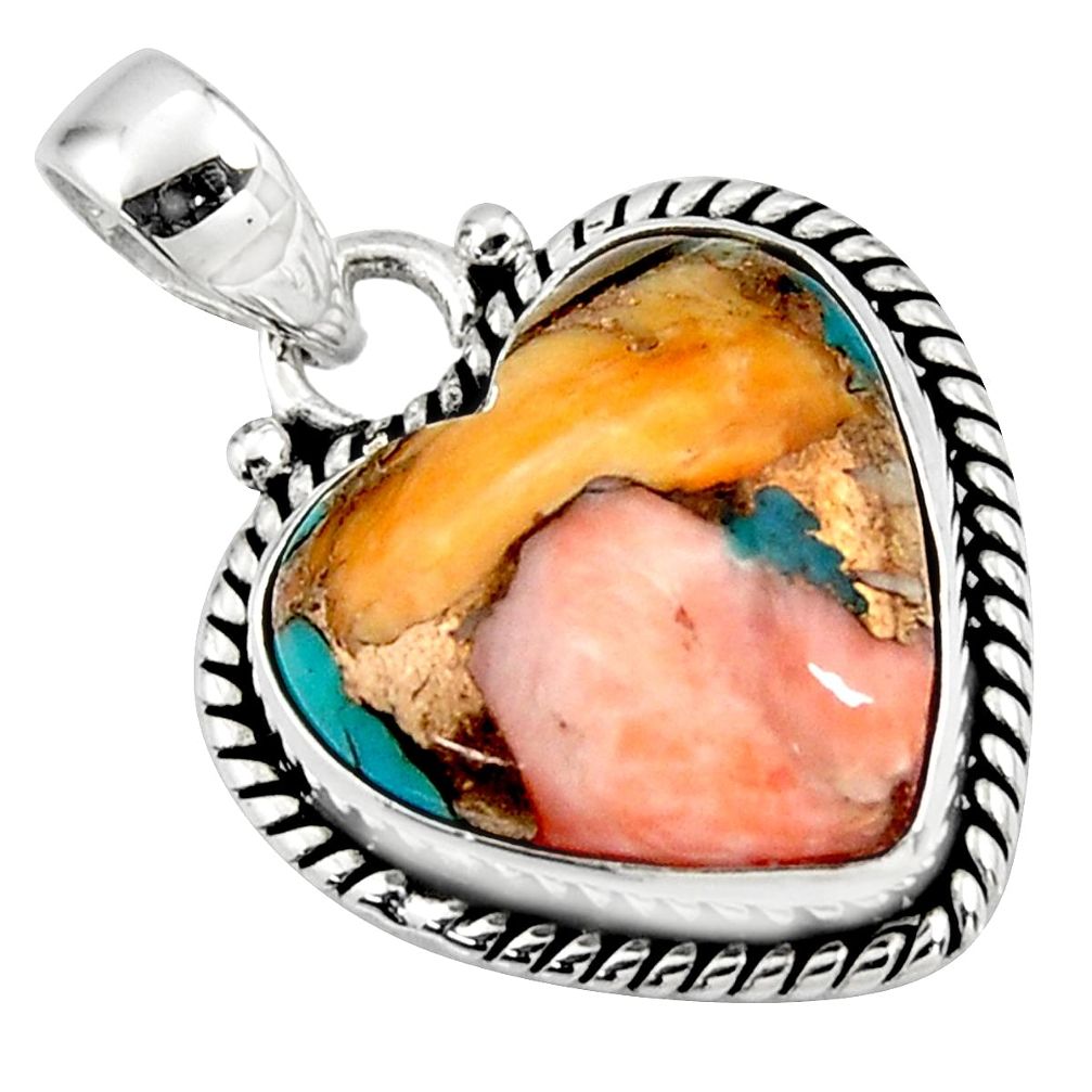 13.47cts spiny oyster arizona turquoise heart 925 sterling silver pendant r47652