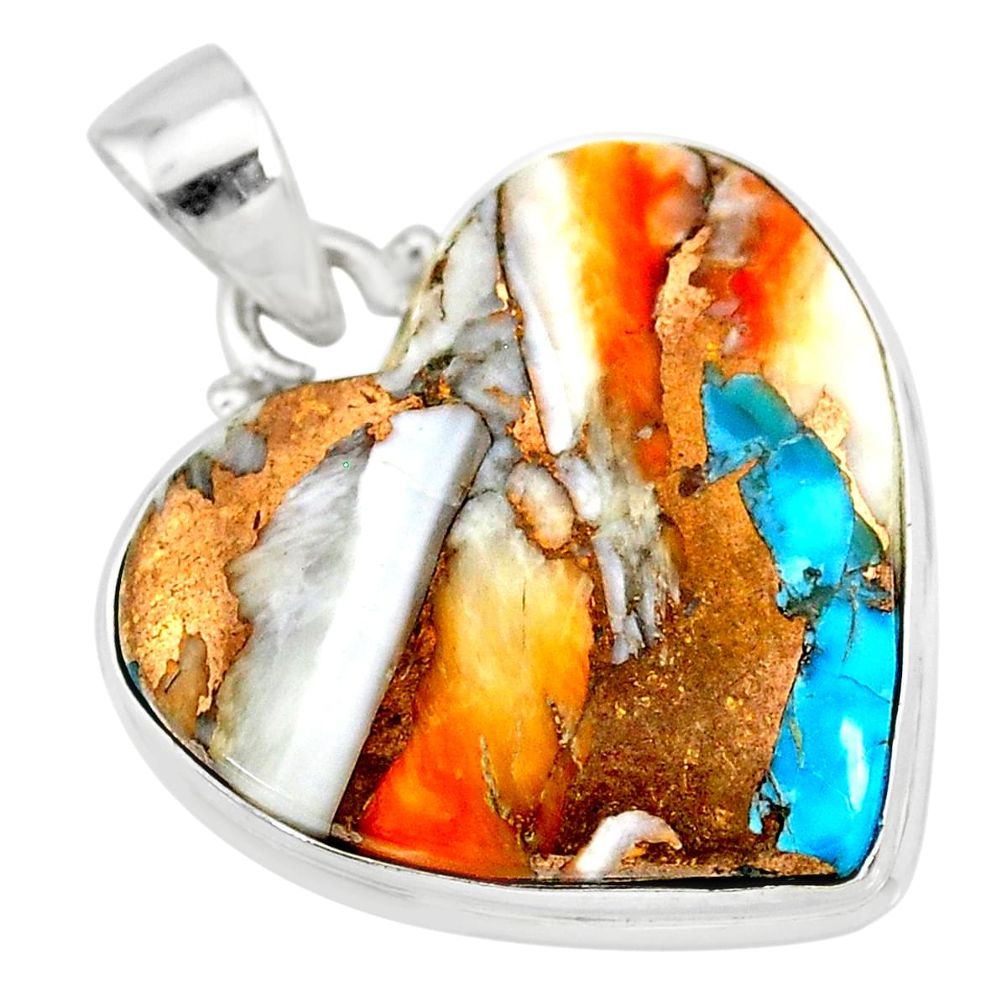 16.20cts spiny oyster arizona turquoise heart 925 sterling silver pendant r83250