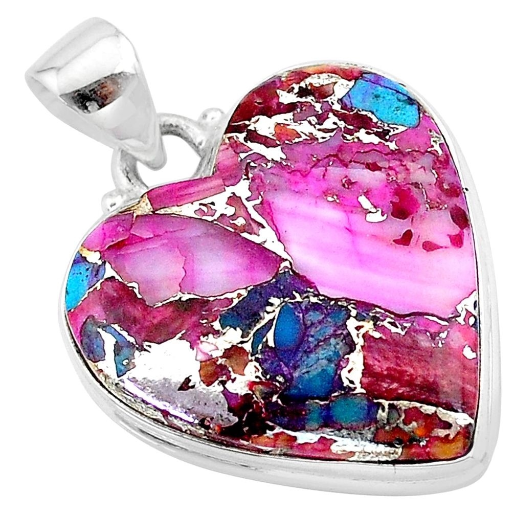 20.67cts spiny oyster arizona turquoise heart 925 sterling silver pendant t13328