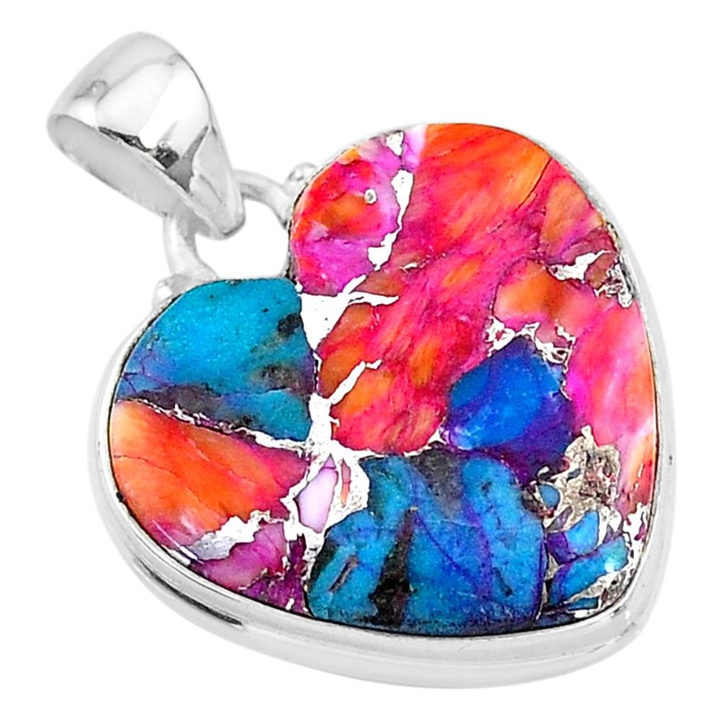 18.73cts spiny oyster arizona turquoise heart 925 sterling silver pendant t13420