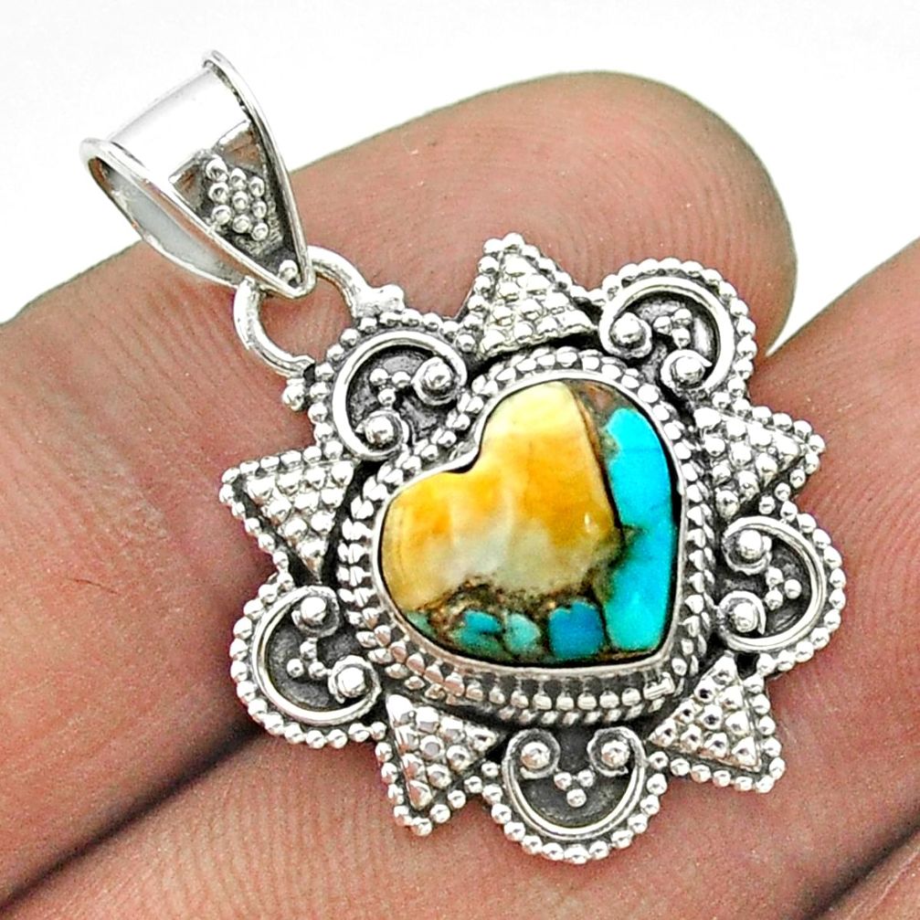 5.23cts spiny oyster arizona turquoise heart 925 sterling silver pendant t56042