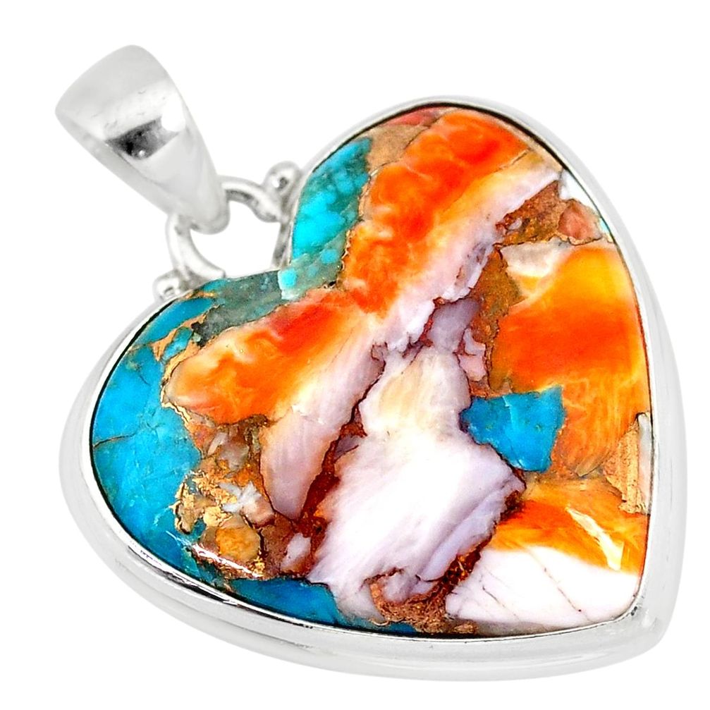 20.70cts spiny oyster arizona turquoise heart shape 925 silver pendant r83245