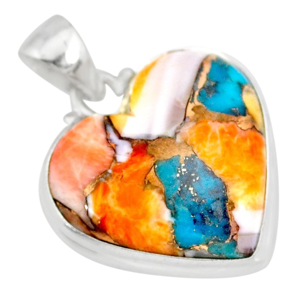 16.20cts spiny oyster arizona turquoise heart shape 925 silver pendant r83246