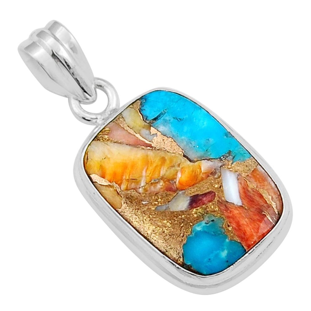 13.94cts spiny oyster arizona turquoise octagan sterling silver pendant y25381