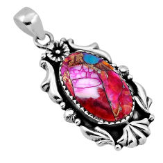 14.39cts spiny oyster arizona turquoise oval 925 silver flower pendant n33123