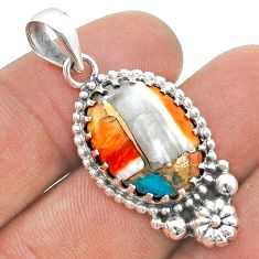 12.67cts spiny oyster arizona turquoise oval 925 silver flower pendant u77657