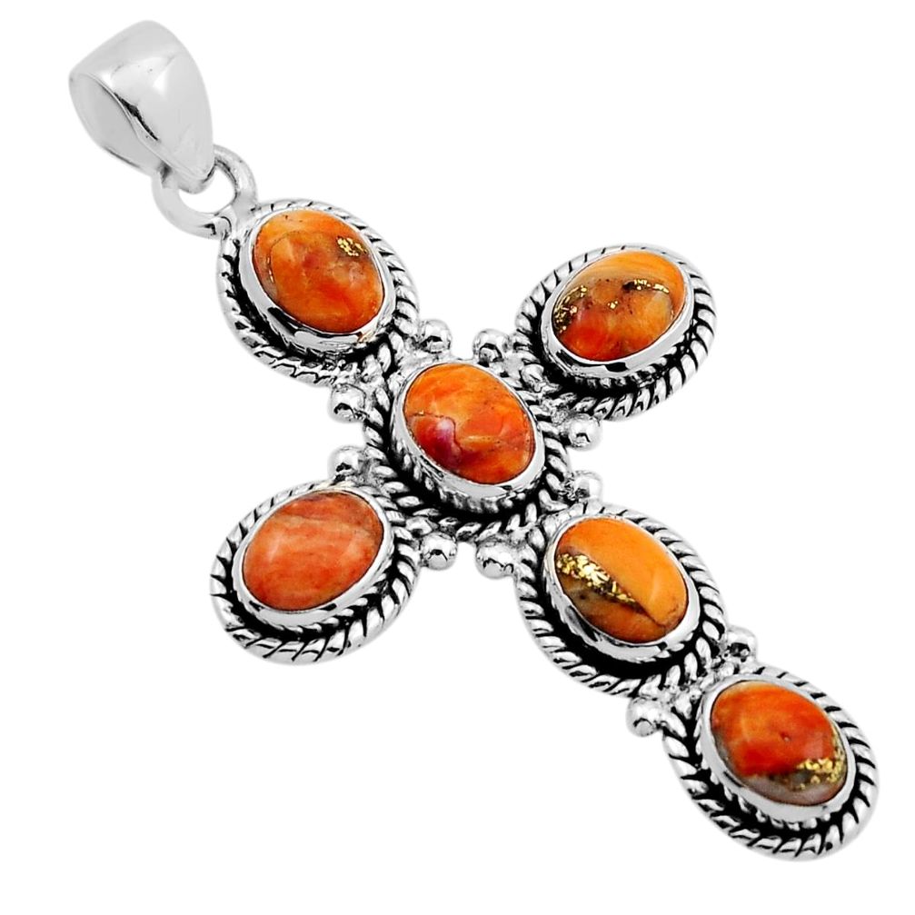 9.14cts spiny oyster arizona turquoise oval 925 silver holy cross pendant n10324