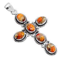 9.41cts spiny oyster arizona turquoise oval 925 silver holy cross pendant n10327
