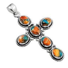 9.18cts spiny oyster arizona turquoise oval 925 silver holy cross pendant n10329