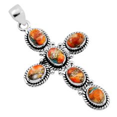 9.22cts spiny oyster arizona turquoise oval 925 silver holy cross pendant n10330