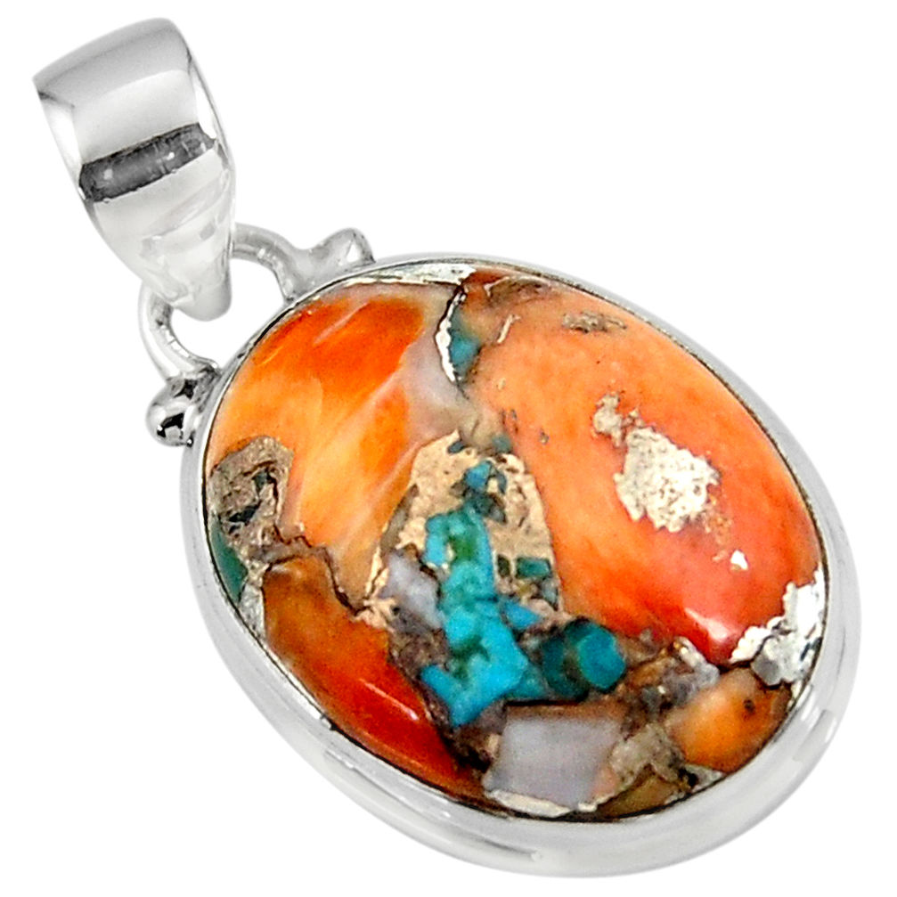 13.83cts spiny oyster arizona turquoise oval 925 sterling silver pendant r47709