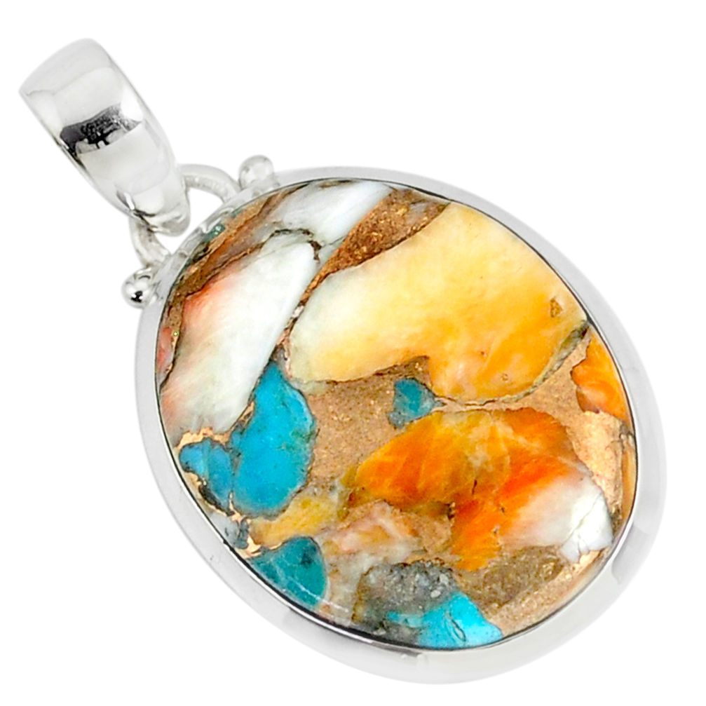 15.31cts spiny oyster arizona turquoise oval 925 sterling silver pendant r81171