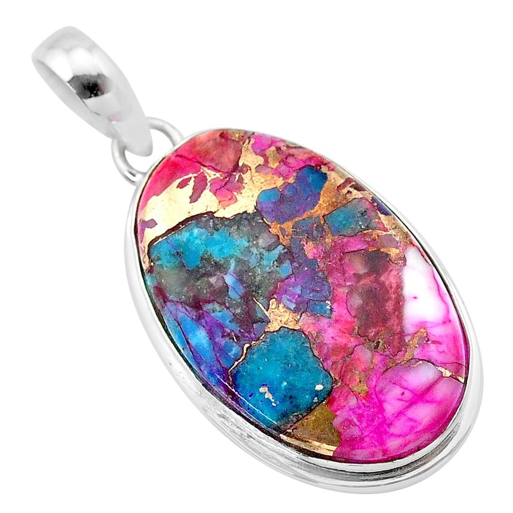 14.20cts spiny oyster arizona turquoise oval 925 sterling silver pendant t32287