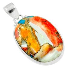 17.95cts spiny oyster arizona turquoise oval 925 sterling silver pendant t58567
