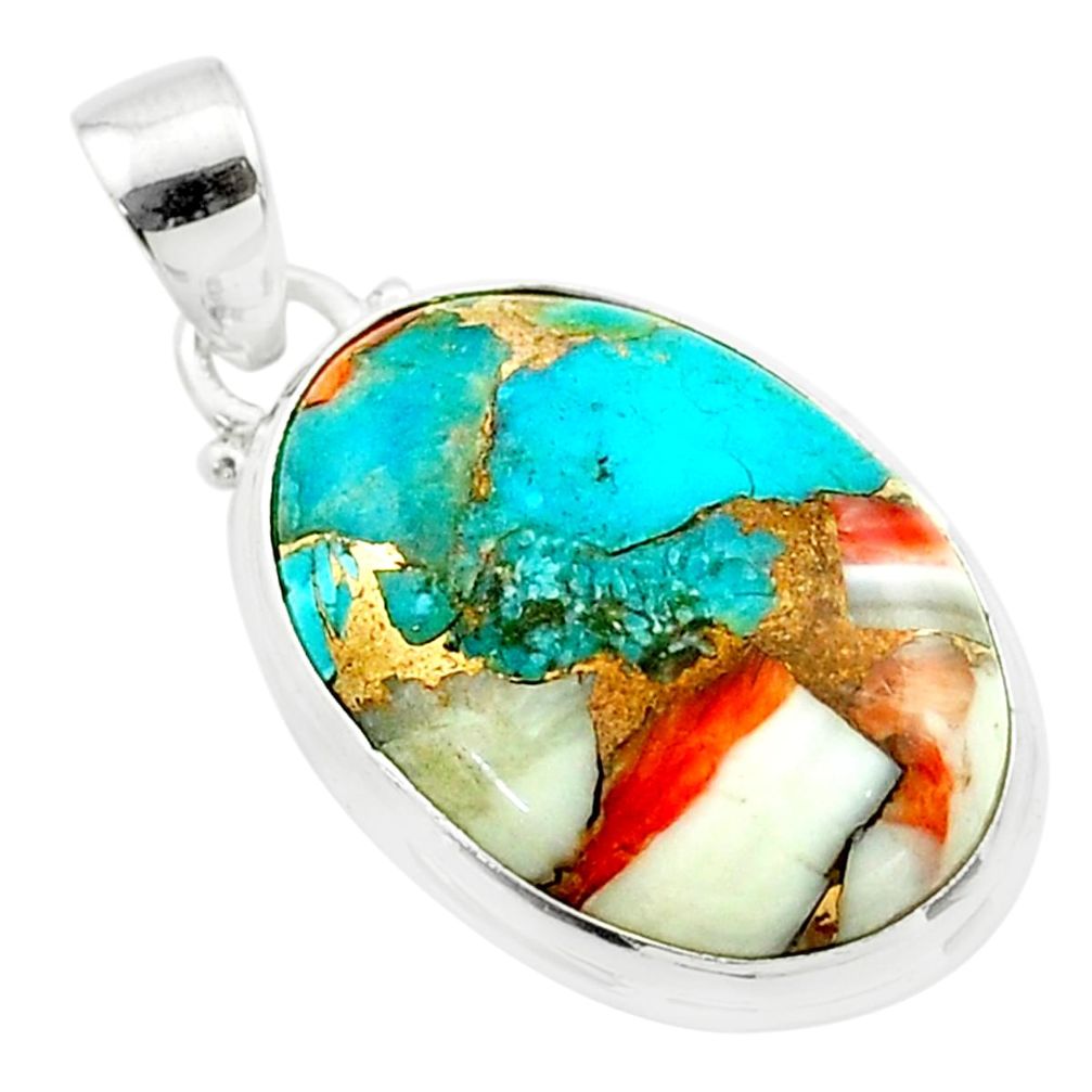 15.55cts spiny oyster arizona turquoise oval 925 sterling silver pendant t58646