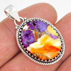 15.71cts spiny oyster arizona turquoise oval 925 sterling silver pendant u87327