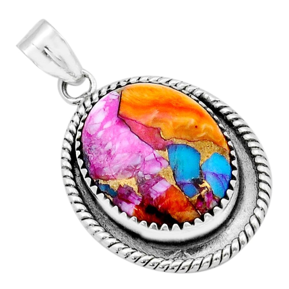 16.70cts spiny oyster arizona turquoise oval 925 sterling silver pendant u89785