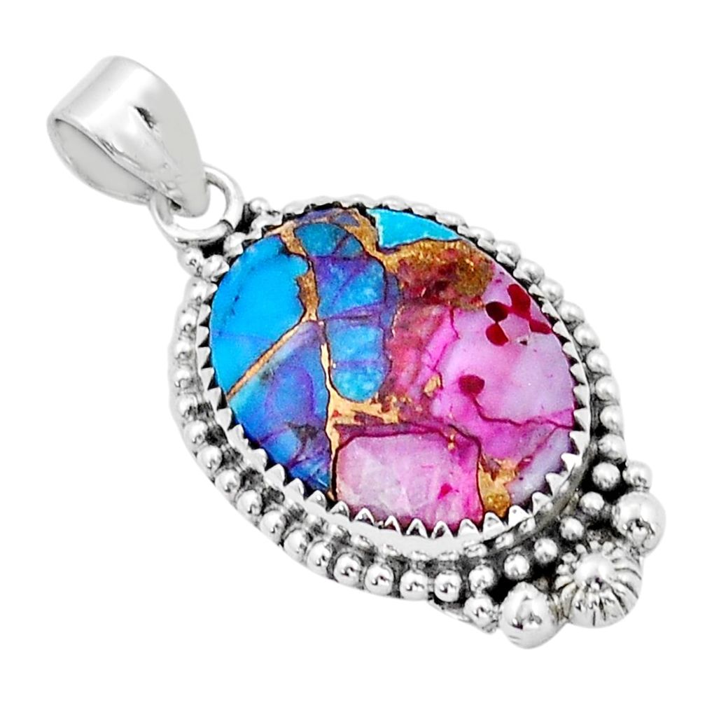 16.70cts spiny oyster arizona turquoise oval 925 sterling silver pendant u89814