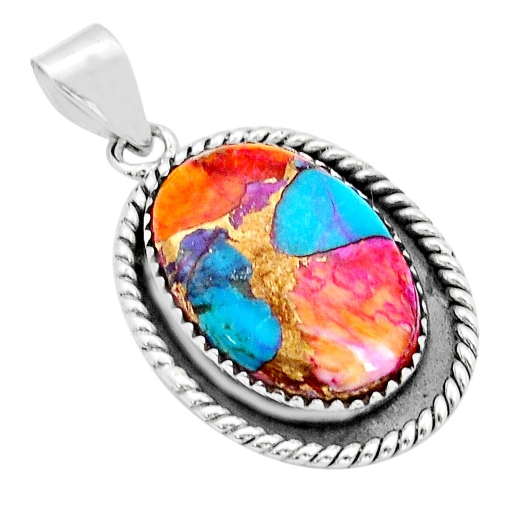 16.70cts spiny oyster arizona turquoise oval 925 sterling silver pendant u89836