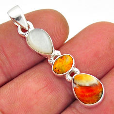 6.57cts spiny oyster arizona turquoise oval moonstone 925 silver pendant n17730