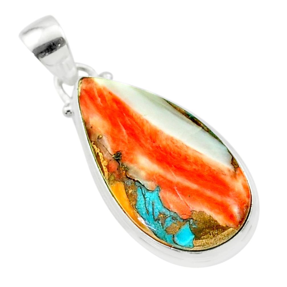 14.14cts spiny oyster arizona turquoise pear 925 sterling silver pendant t58595