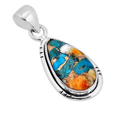 6.04cts spiny oyster arizona turquoise pear 925 sterling silver pendant y71314
