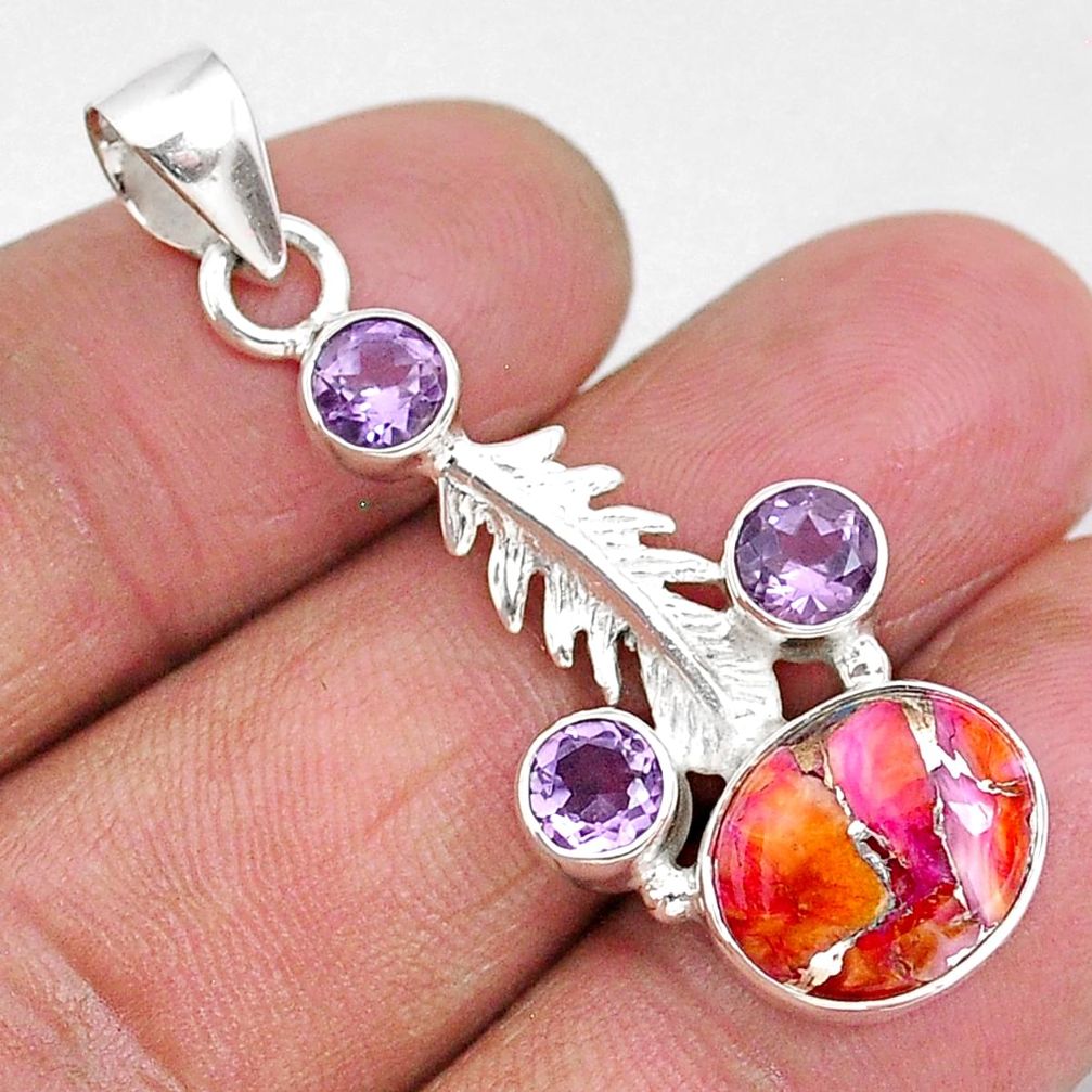 7.54cts spiny oyster arizona turquoise purple amethyst 925 silver pendant r93288