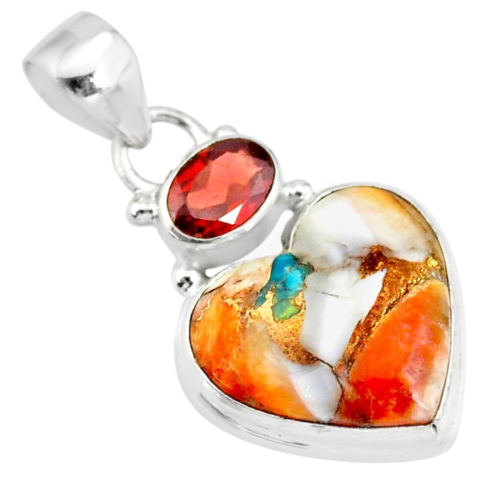 11.73cts spiny oyster arizona turquoise red garnet 925 silver pendant r83514