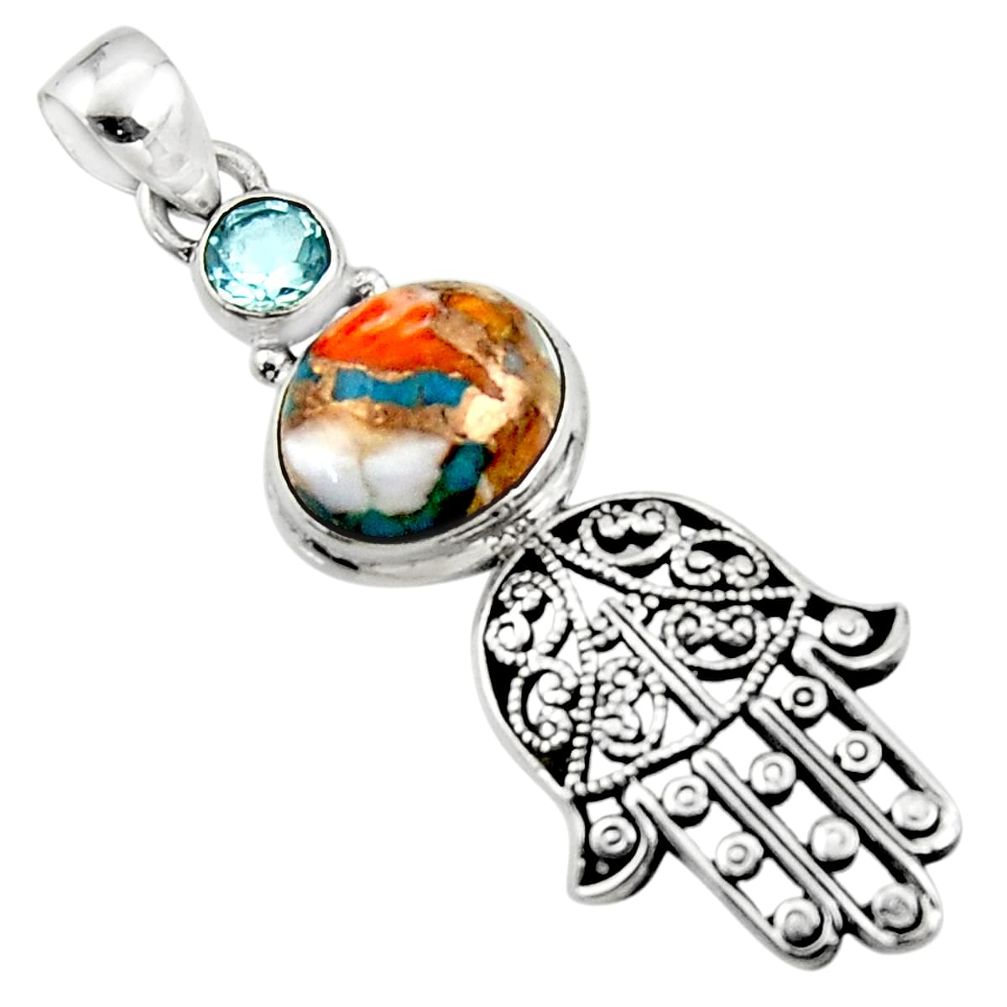 6.03cts spiny oyster arizona turquoise silver hand of god hamsa pendant r52823