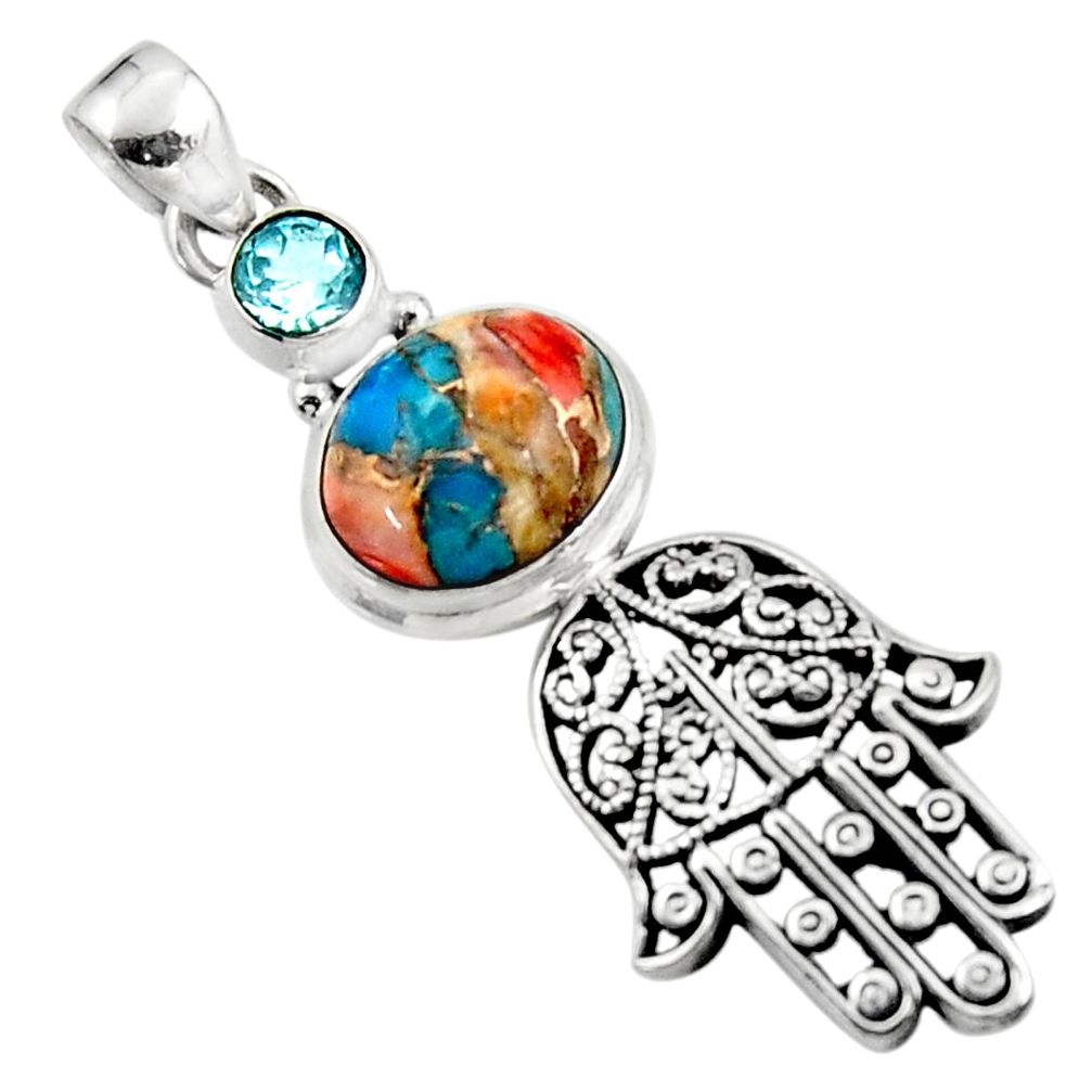 6.26cts spiny oyster arizona turquoise silver hand of god hamsa pendant r52824