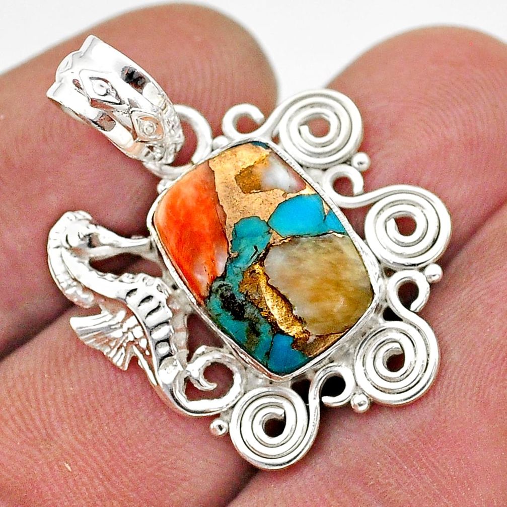 6.27cts spiny oyster arizona turquoise sterling silver seahorse pendant t68487