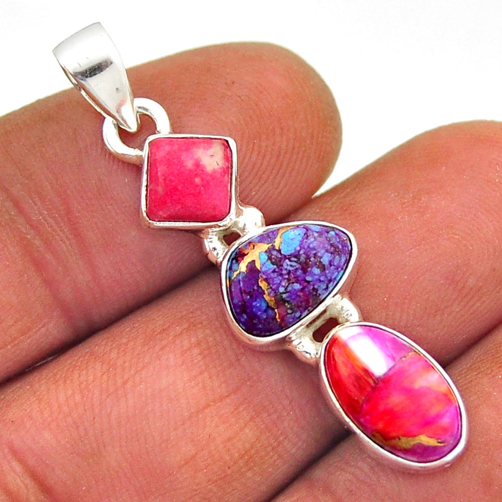 Spiny oyster arizona turquoise thulite copper turquoise silver pendant n17682
