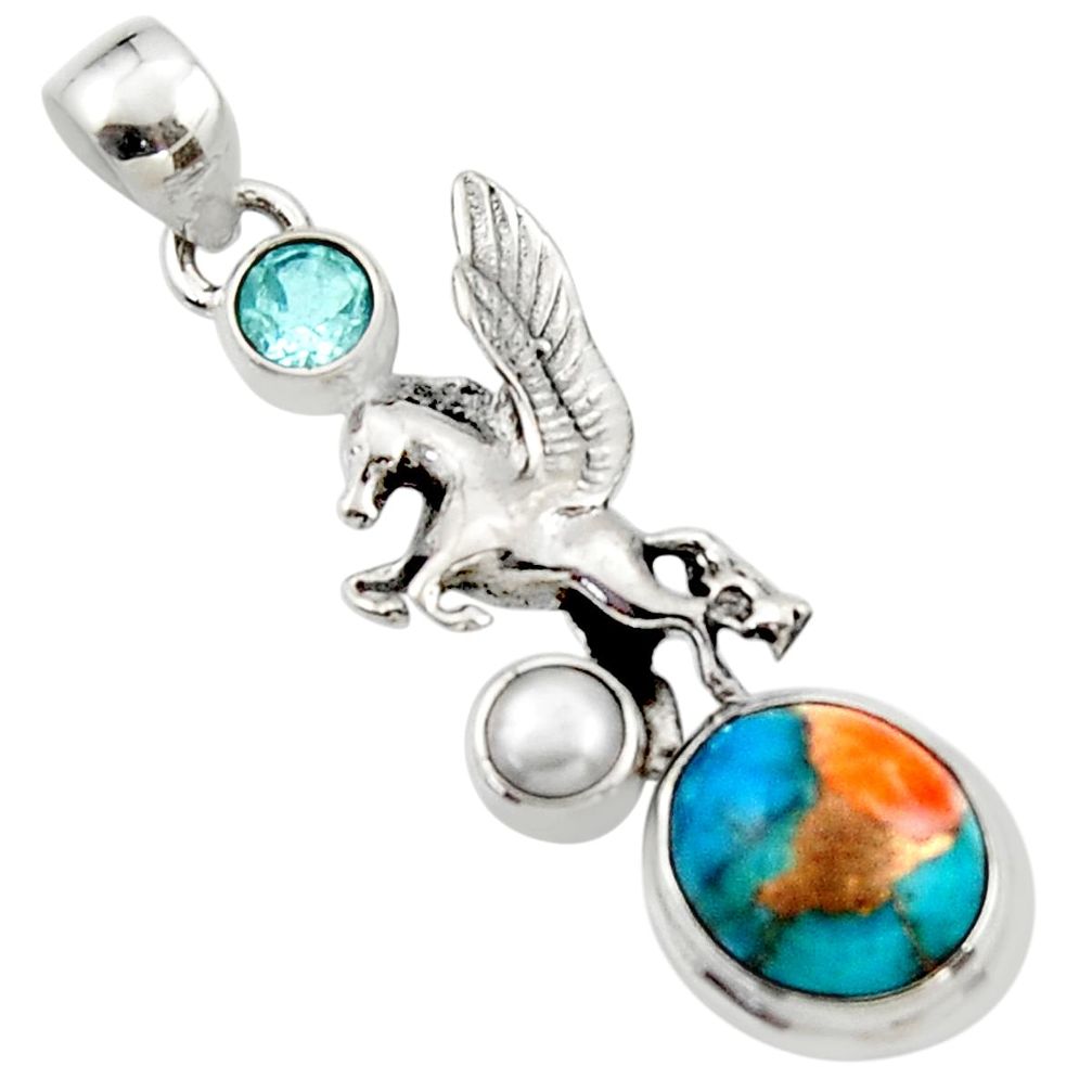 6.26cts spiny oyster arizona turquoise topaz 925 silver unicorn pendant r52703