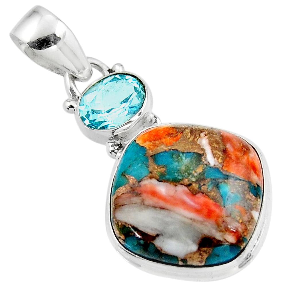 16.10cts spiny oyster arizona turquoise topaz 925 sterling silver pendant r47861