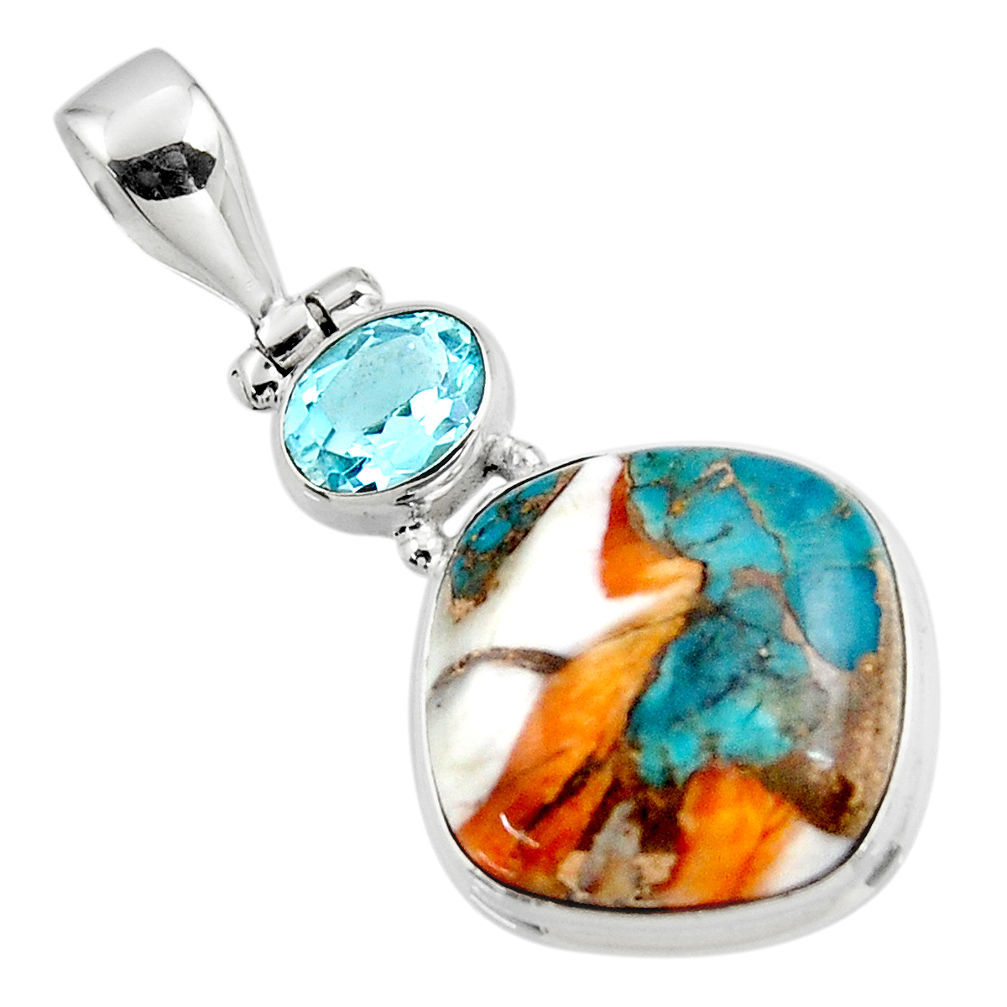 15.55cts spiny oyster arizona turquoise topaz 925 sterling silver pendant r47869
