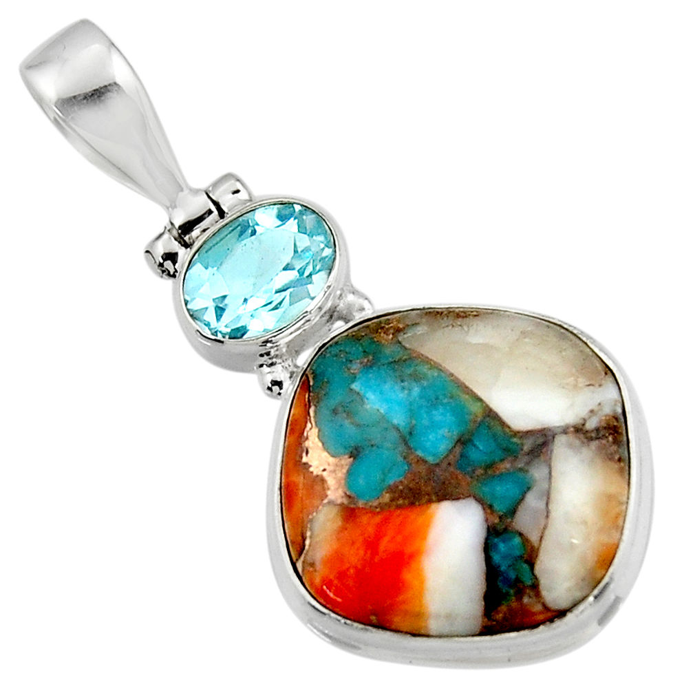 14.15cts spiny oyster arizona turquoise topaz 925 sterling silver pendant r47872