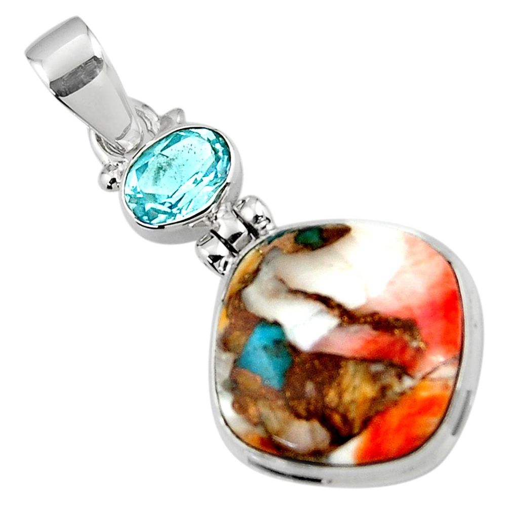 15.12cts spiny oyster arizona turquoise topaz 925 sterling silver pendant r47874