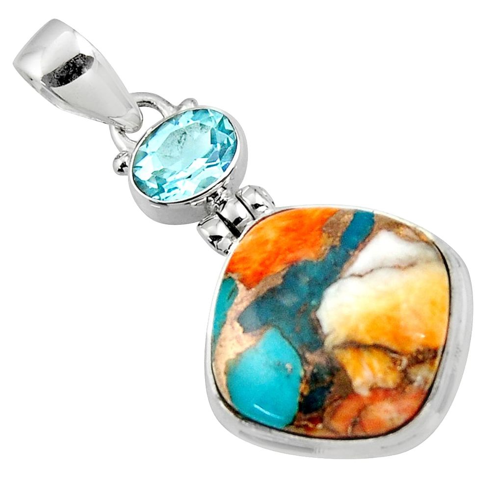 14.90cts spiny oyster arizona turquoise topaz 925 sterling silver pendant r47875