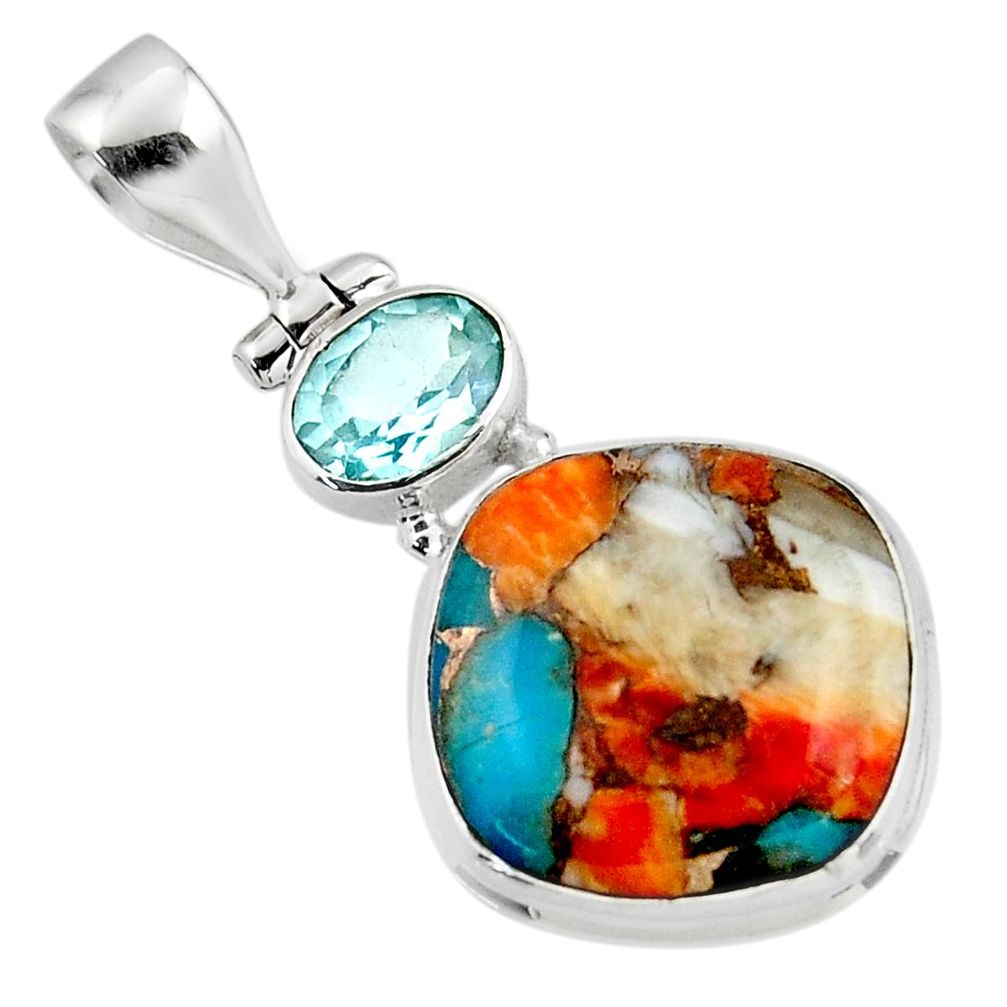 14.07cts spiny oyster arizona turquoise topaz 925 sterling silver pendant r47882
